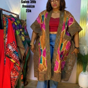 100% Cotton Big Ghana-Wax with Aso-oke Kimono