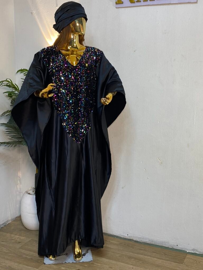 Black on multicolour sequin kaftan