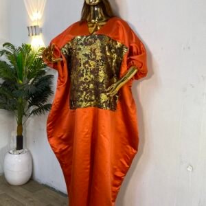 Luxe Burnt Orange Bubugown with Damask Design