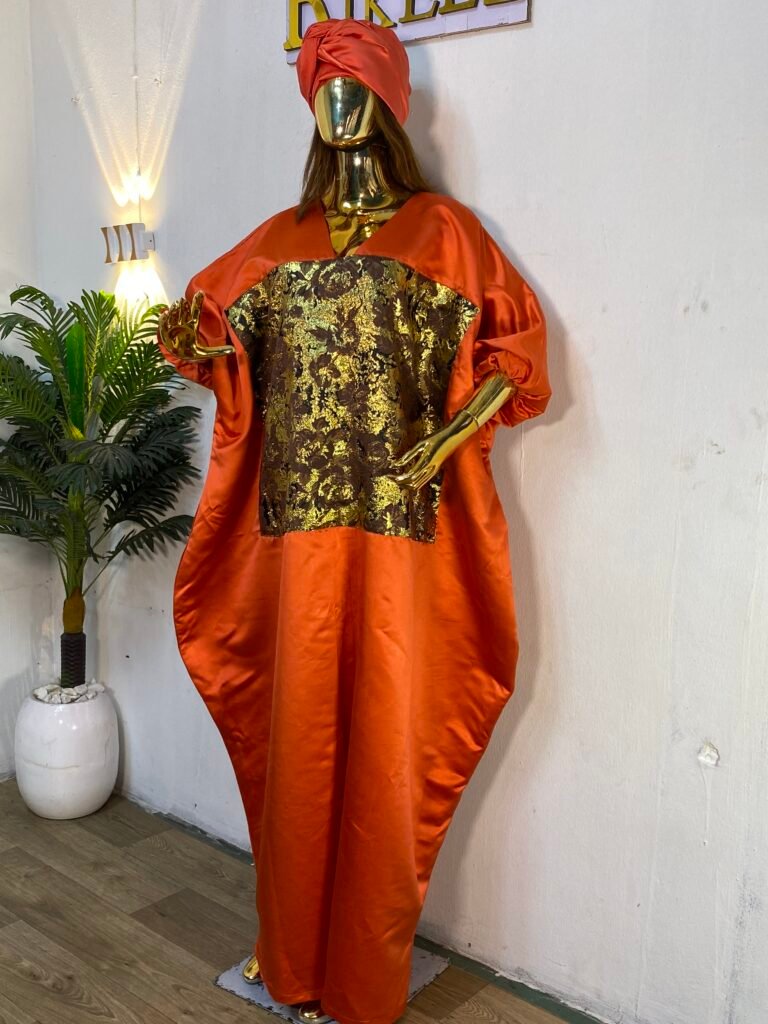 Luxe Burnt Orange Bubugown with Damask Design